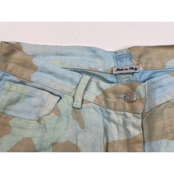 120% Lino Italy Camo Linen Flare Pants‎ Women 42 S Zip Closure 5-Pockets RARE! - Picture 5 of 12